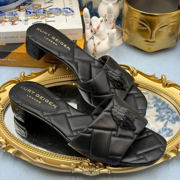 🆕 KURT GEIGER LONDON 🧿 NWOB Black Kensington Quilted Block Heel Sandal, Sz37 7 - Picture 10 of 15